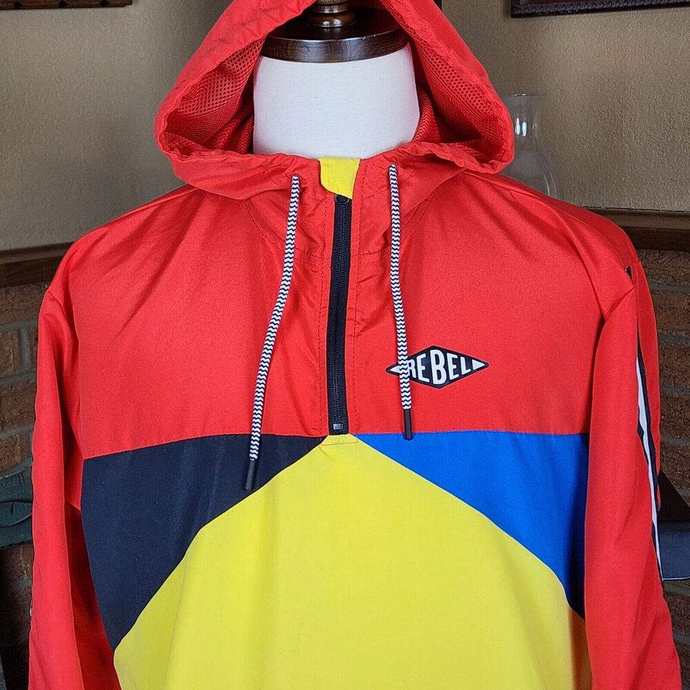 Rebel Star Color Block Pullover Hooded Windbreaker Primary Colors Size L